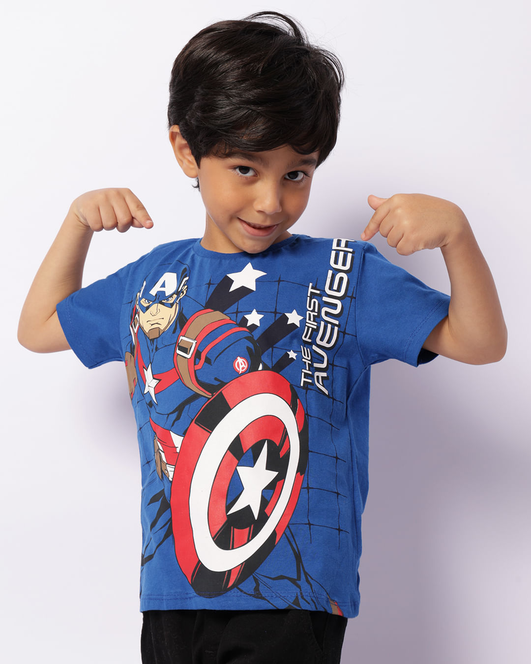 Camiseta Infantil Marvel Capitão América Manga Curta Azul