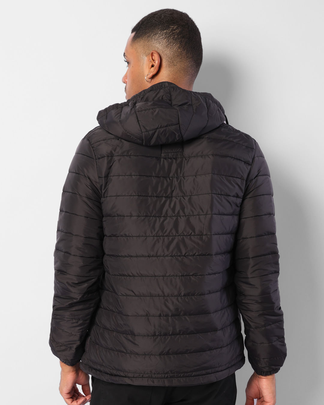 Jaqueta Masculina Puffer Gangster Com Capuz Removível Preta