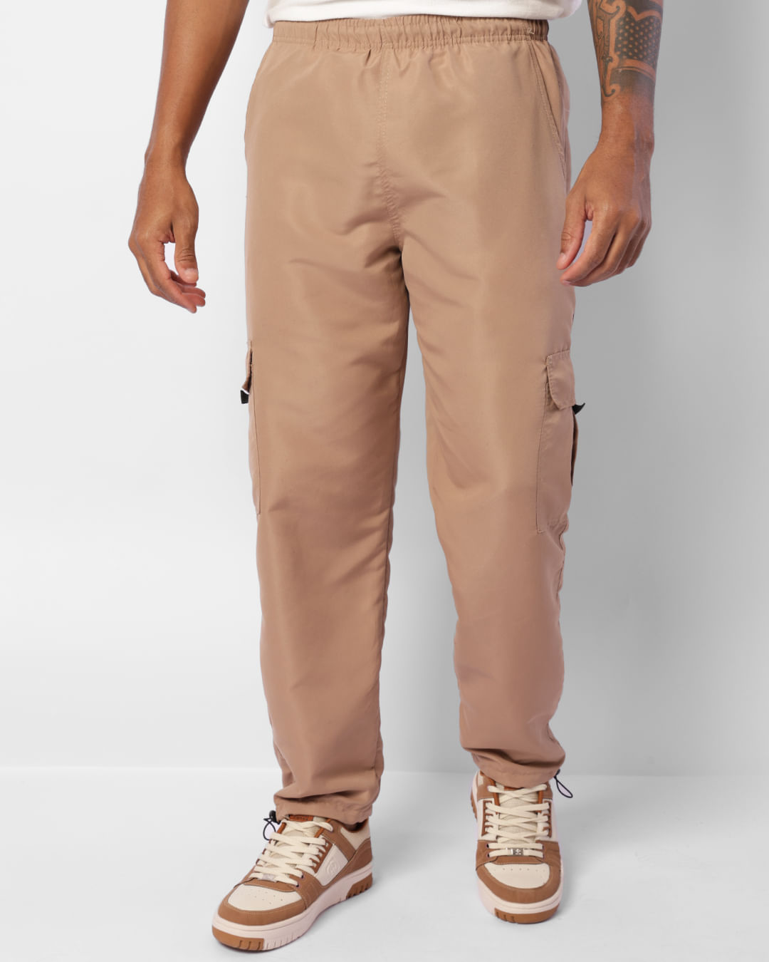 Calça Masculina Bolso Cargo Barra Com Regulador Bege
