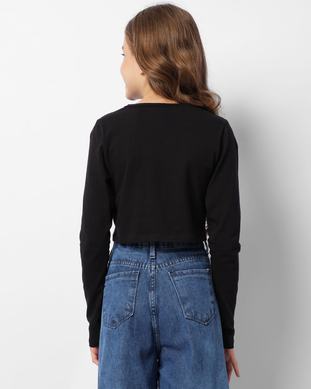 Blusa Juvenil Cropped Kuromi Sanrio Manga Longa Preta