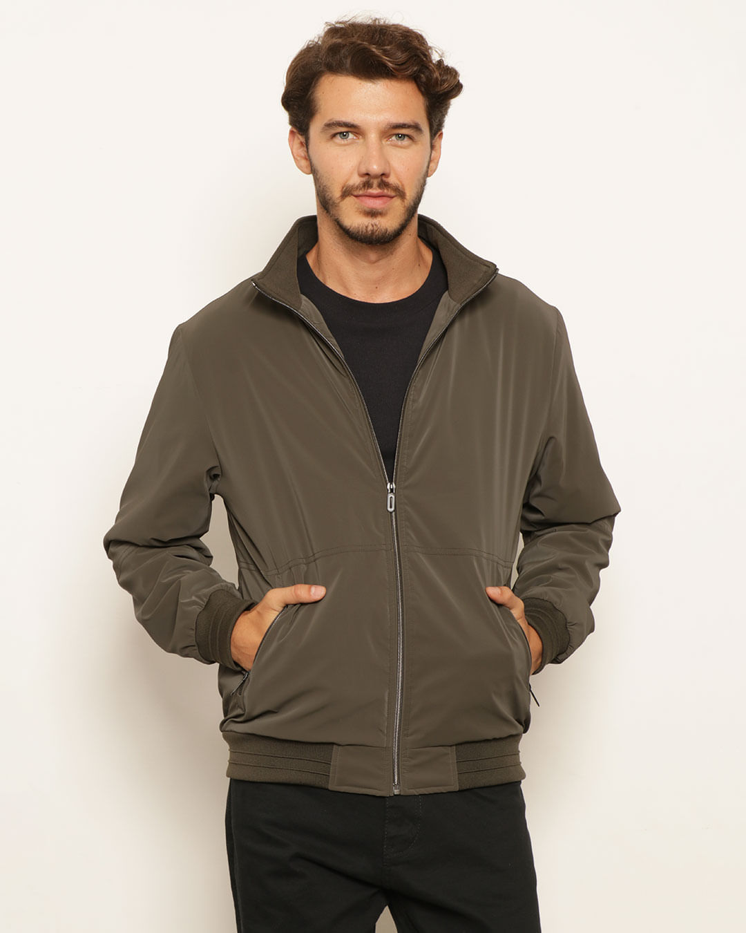 Jaqueta Masculina Peluciada Com Bolsos Verde