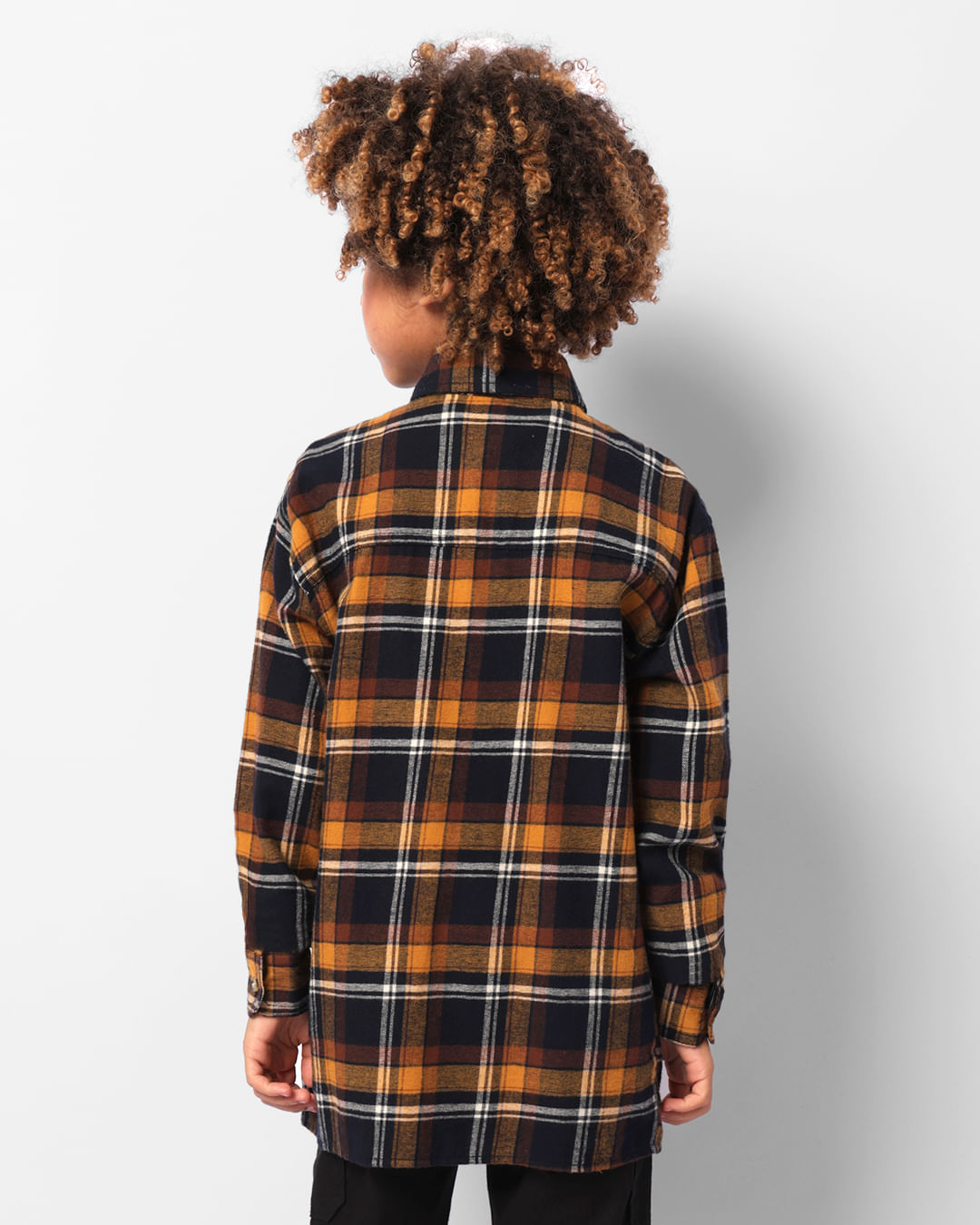 Camisa Infantil Flanelada Xadrez Manga Longa Mostarda