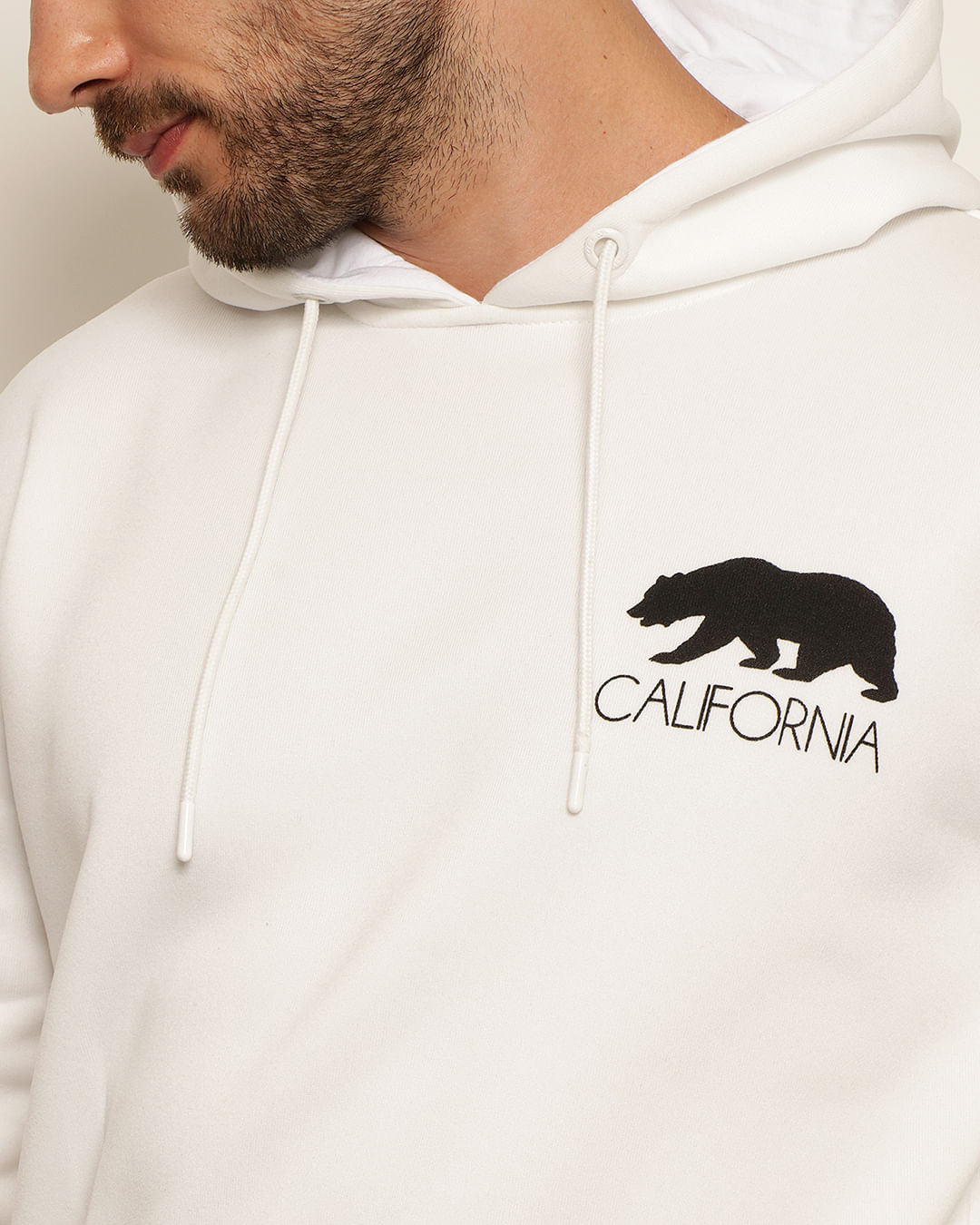 Blusão Moletom Masculino Bolso Canguru Com Capuz Branco