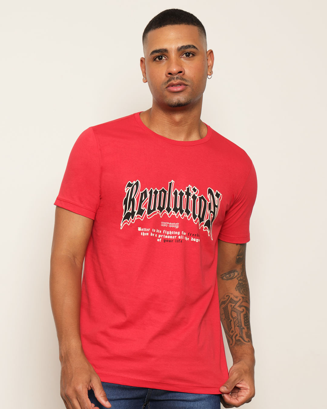 Camiseta Masculina Estampa Com Escrita Manga Curta Vermelha