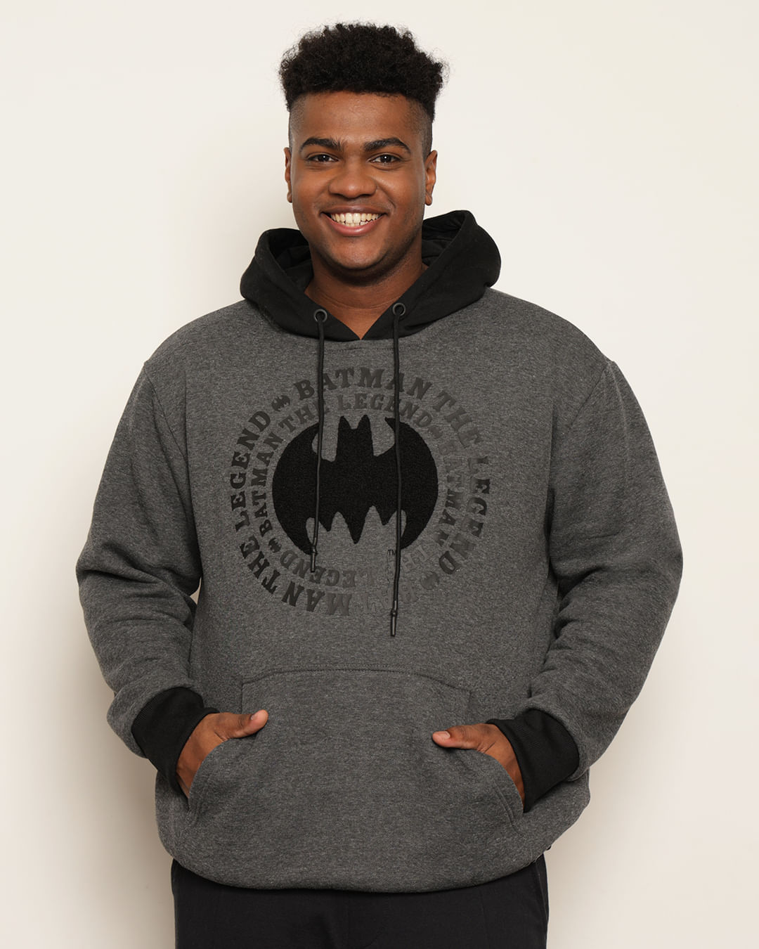 Blusão Moletom Plus Size Masculino Peluciado DC Comics Estampa Batman Cinza