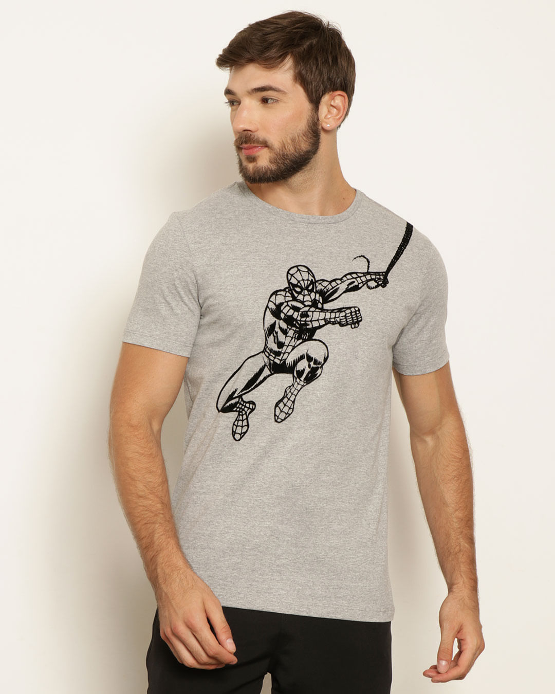 Camiseta Masculina Marvel Homem Aranha Manga Curta Cinza