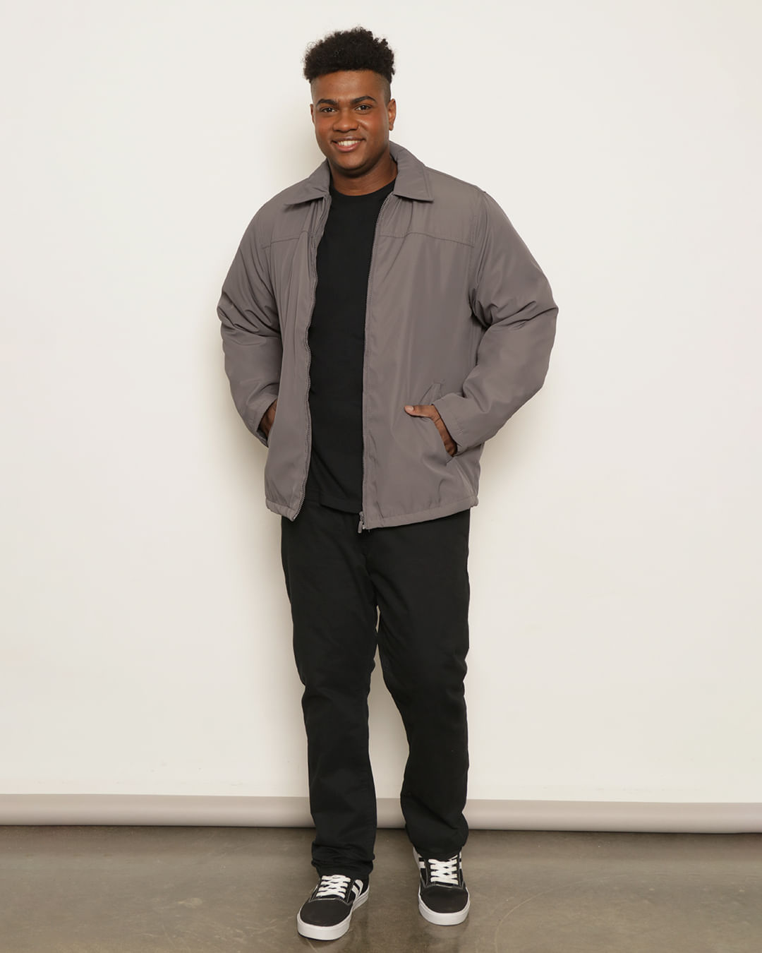 Jaqueta Plus Size Masculina Manga Longa Com Bolsos Cinza