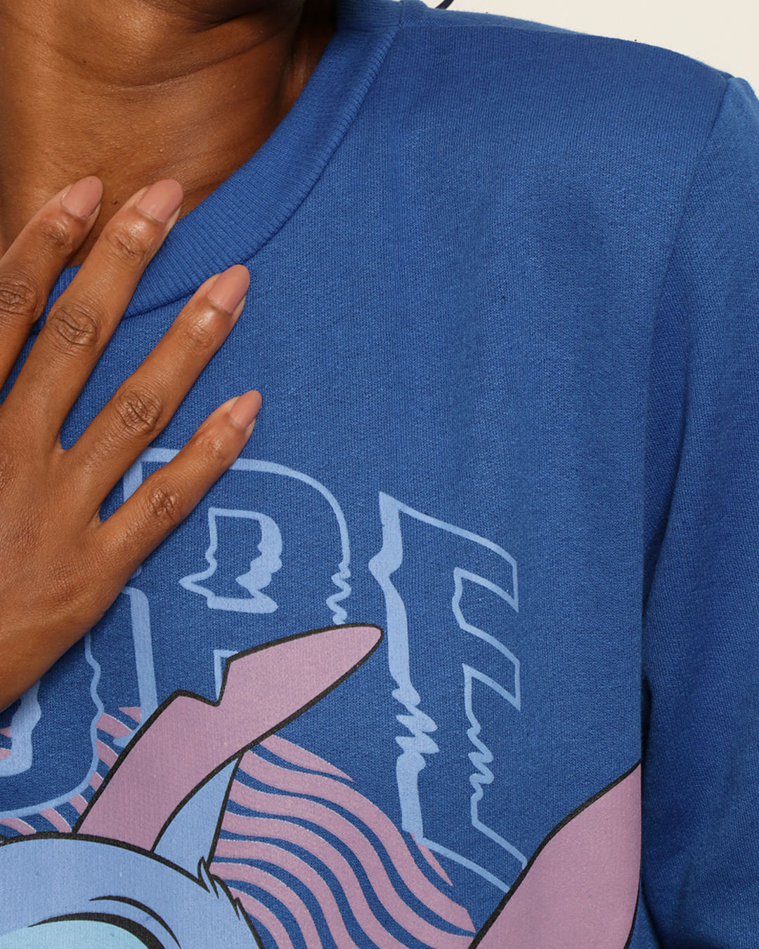 Blusão Moletom Feminino Peluciado Disney Stitch Manga Longa Azul