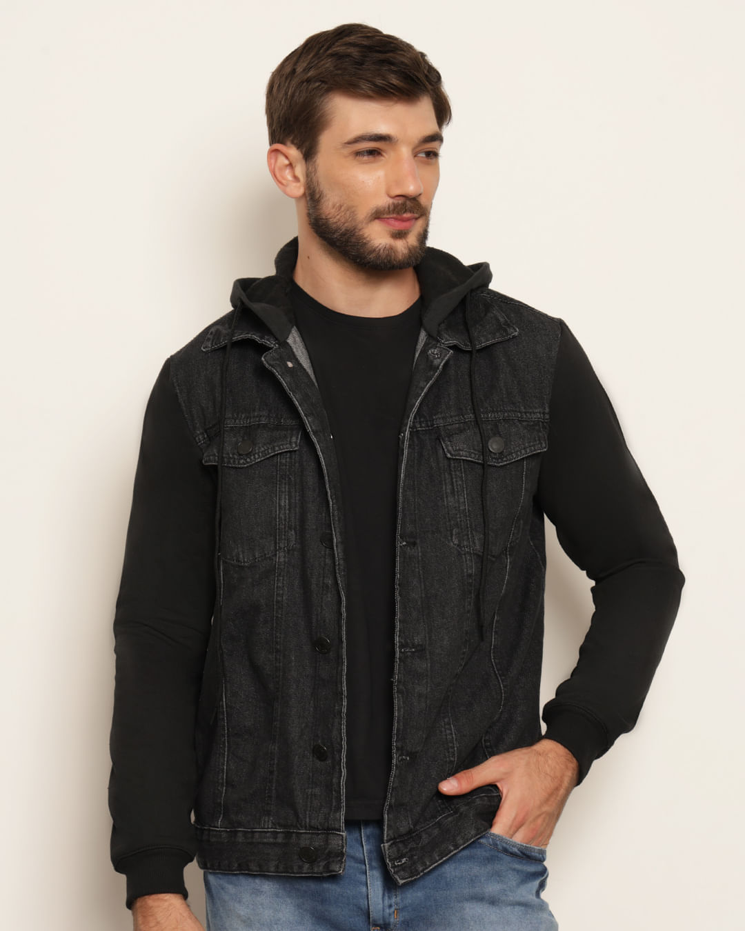 Colete Jeans Jaqueta Com Manga De Moletom Masculina Jaqueta Jeans