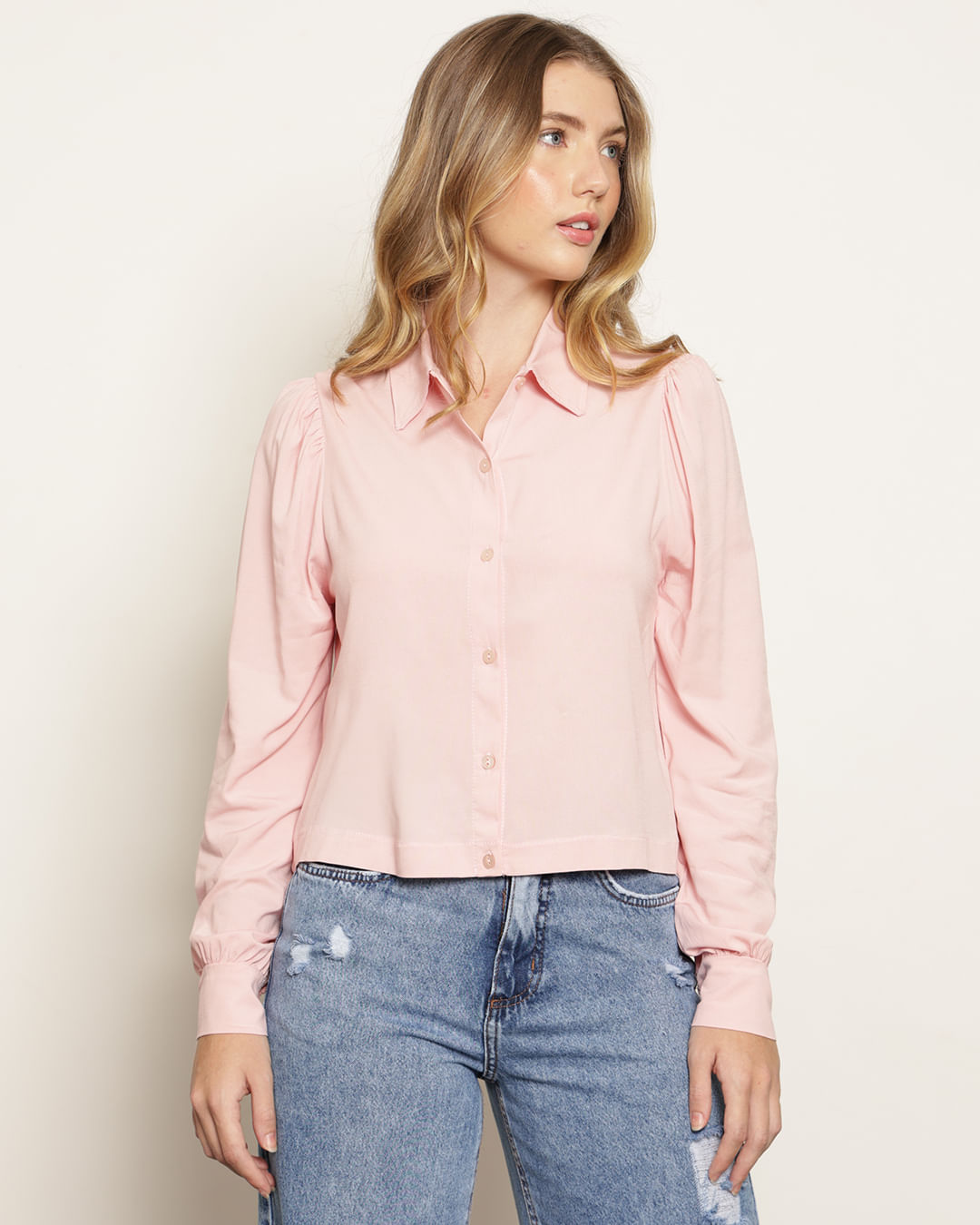 Camisa Feminina Manga Longa Viscose Mullet Rosa