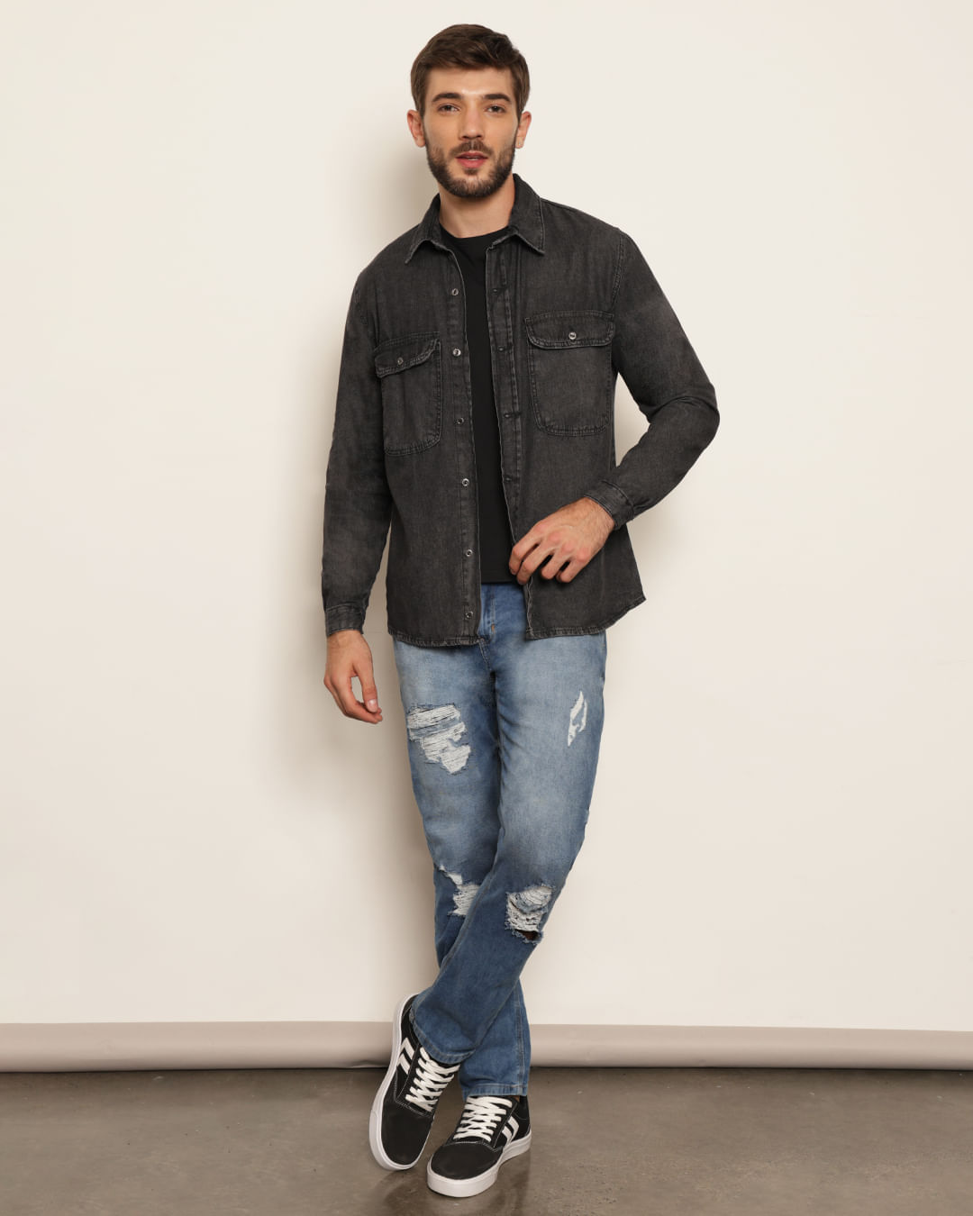 Jeans Masculina Camisa Social E Bota Camisa Jeans Masculina Manga
