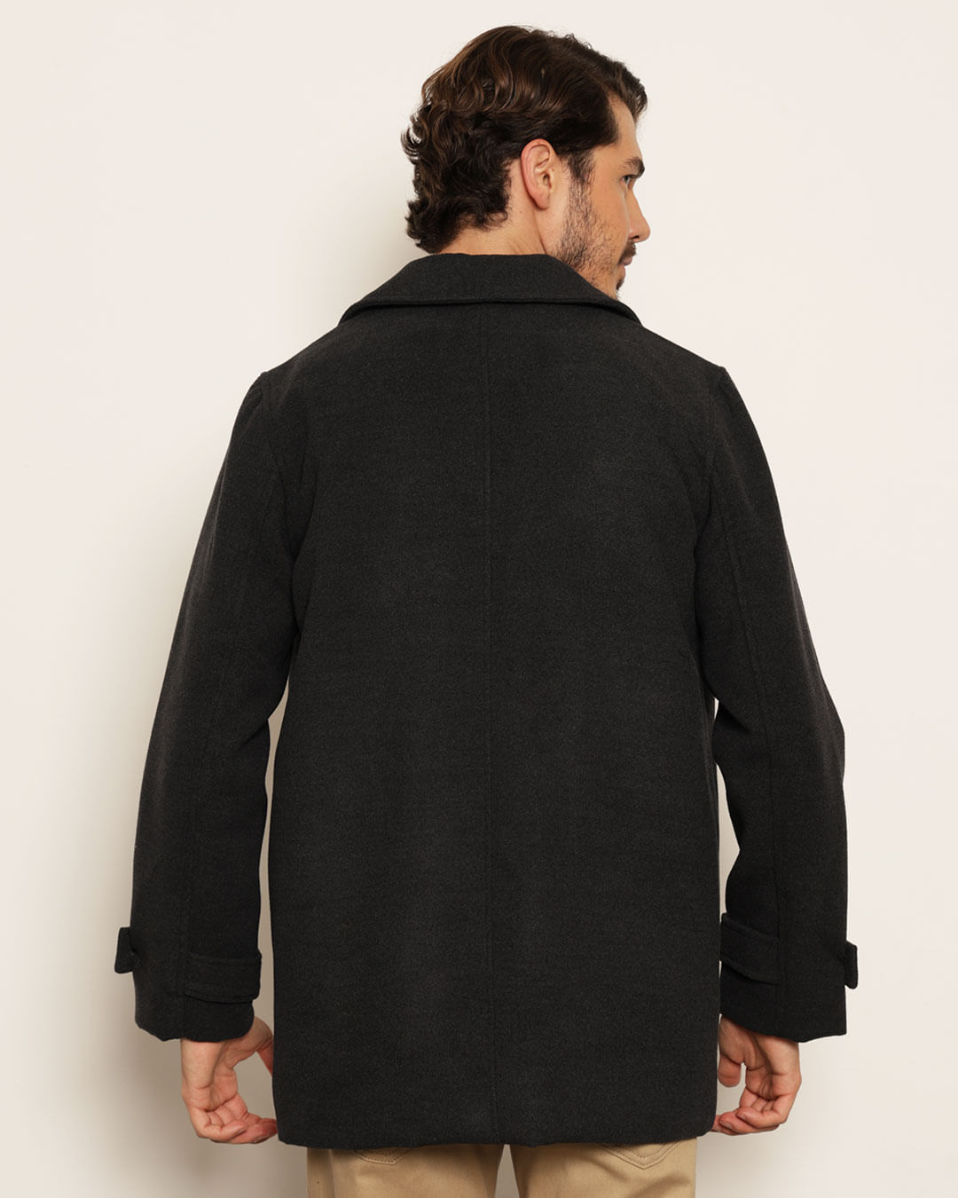 Sobretudo Masculino Longo Botões Com Bolsos Cinza