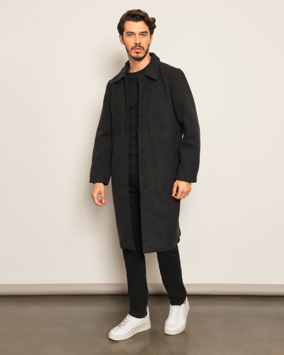 Sobretudo Masculino Longo Cinza com Botões Torra