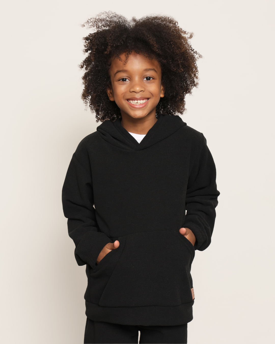 Blusão Infantil Fleece Peluciado Com Capuz Preto