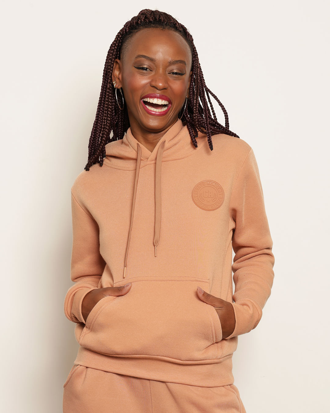 Blusão Moletom Feminino Peluciado Estampa Emborrachada Terracota