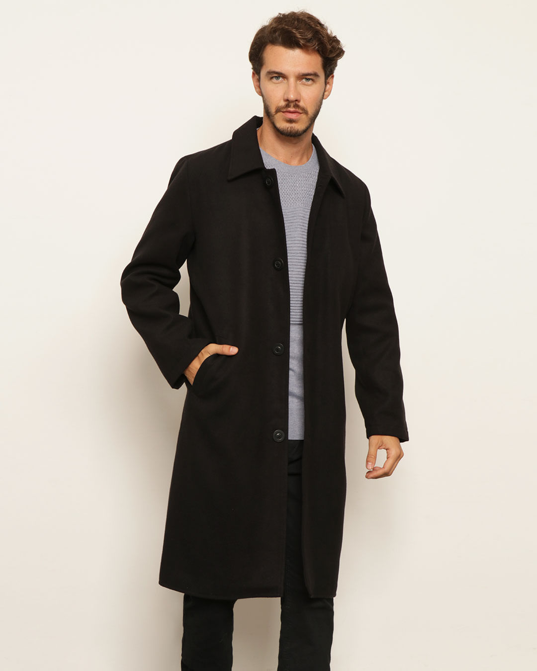 Couro Casaco Sobretudo Masculino Longo Casaco Preto Masculino