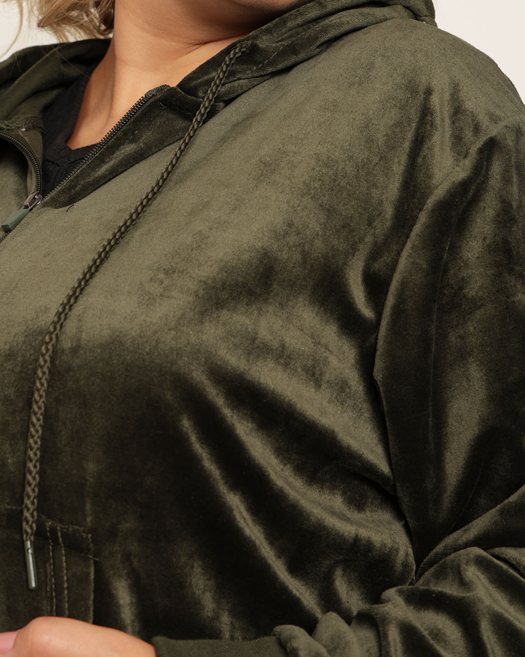 Jaqueta Plus Size Moletom Feminino Plush Com Capuz Verde