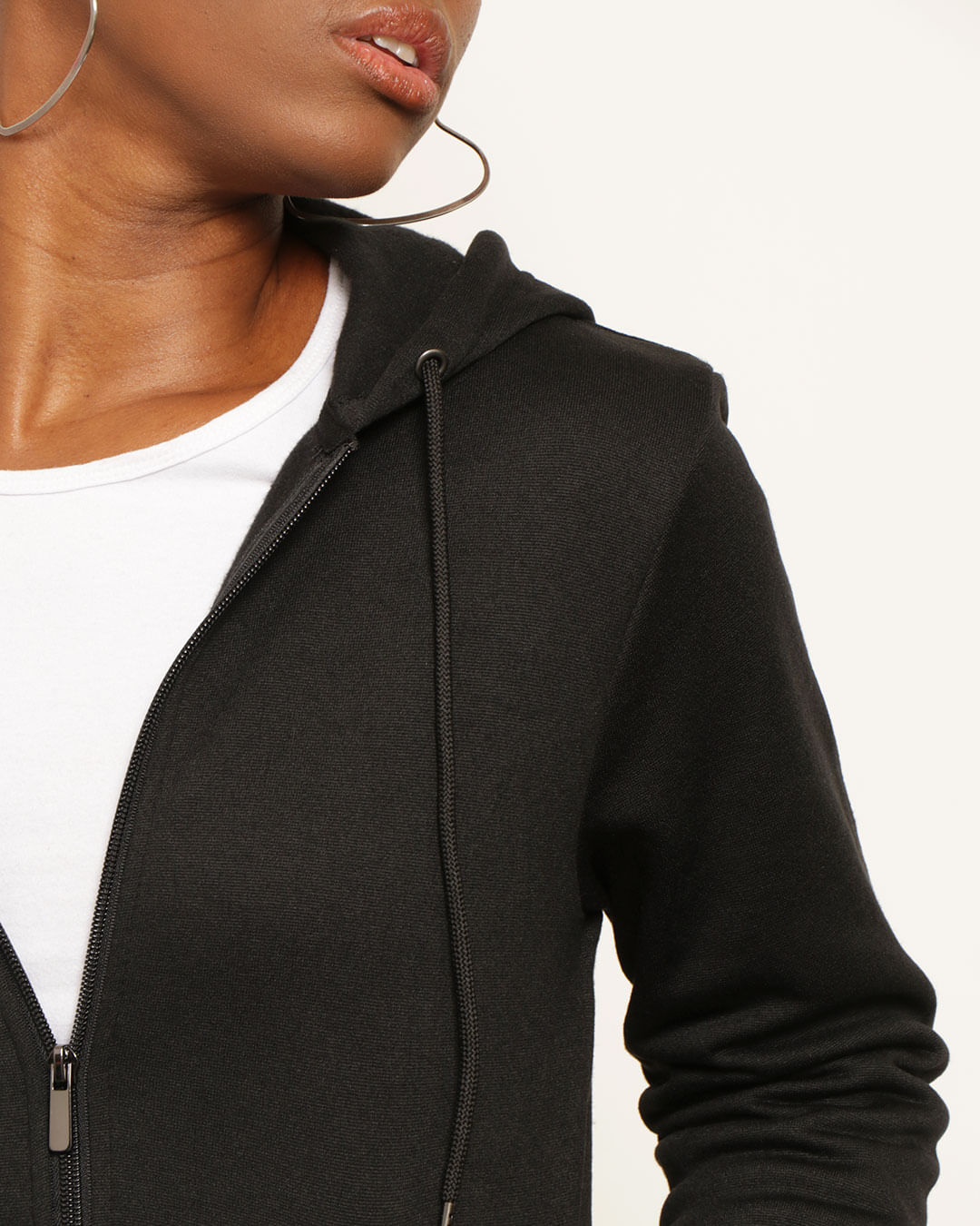 Jaqueta Moletom Feminina Bolso Frontal Com Capuz Preto