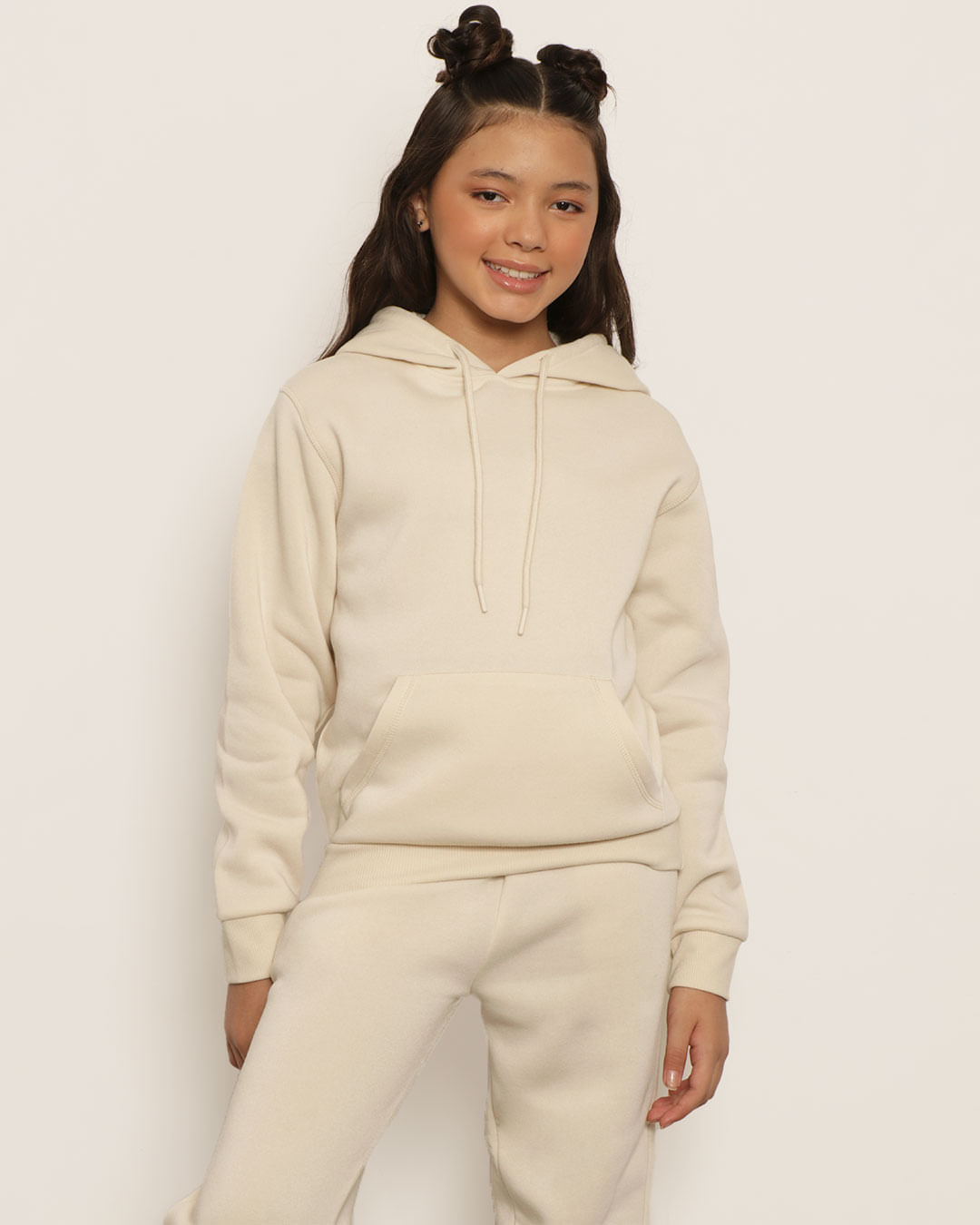 Blusão Moletom Juvenil Com Capuz Bege