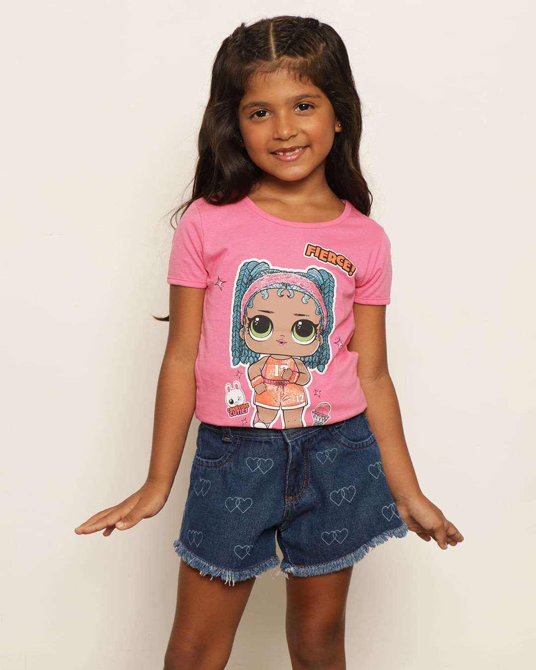 Camiseta Infantil Lol Estampa Frontal Manga Curta Rosa