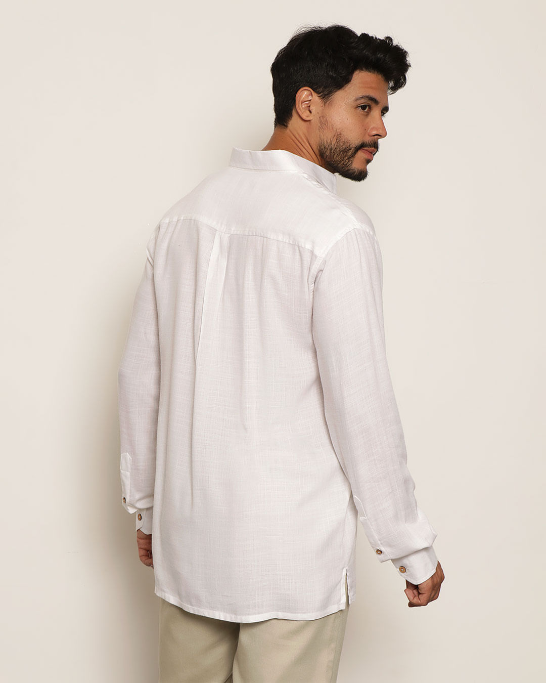 Bata Masculina Manga Longa Com Bolso Branca