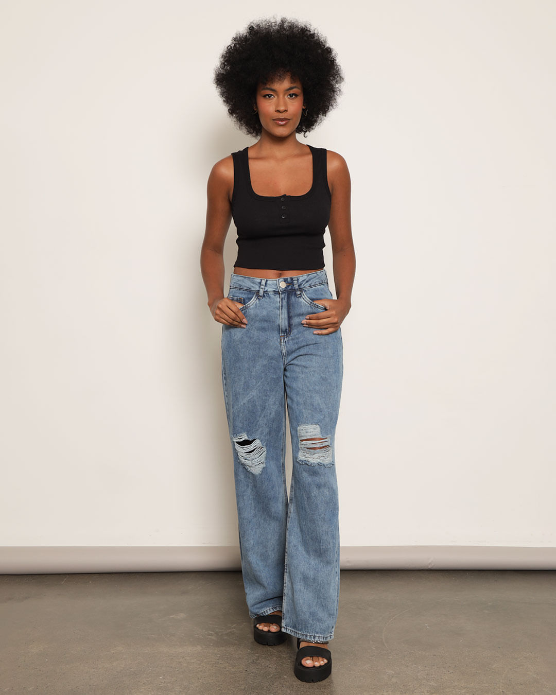 Wide Leg CalÇa Feminina Folgada Calça Jeans Sky Wide Leg Boca