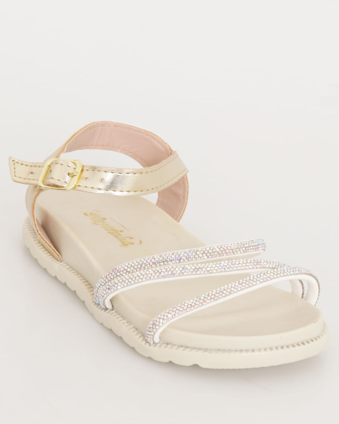 Sandália Bebê Com Tiras De Strass Dourada