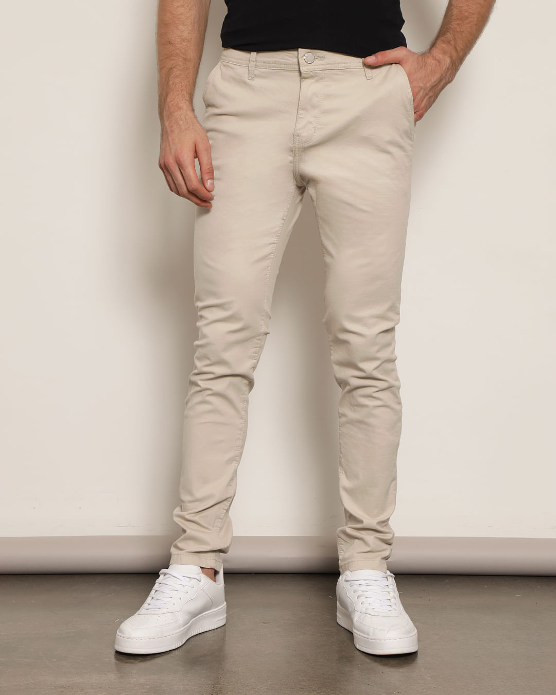 Calça Slim CalÃ§a Cor Creme Masculina Calça Masculina Sarja Skinny