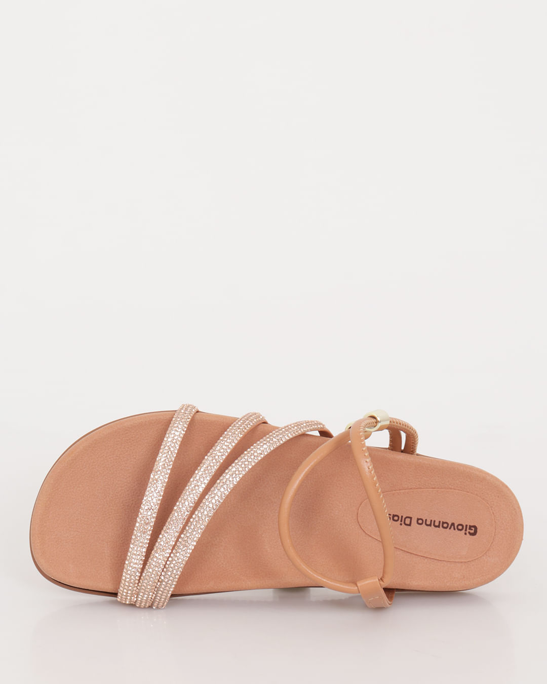 Sandália Rasteira Feminina Giovanna Dias Com Strass Bege