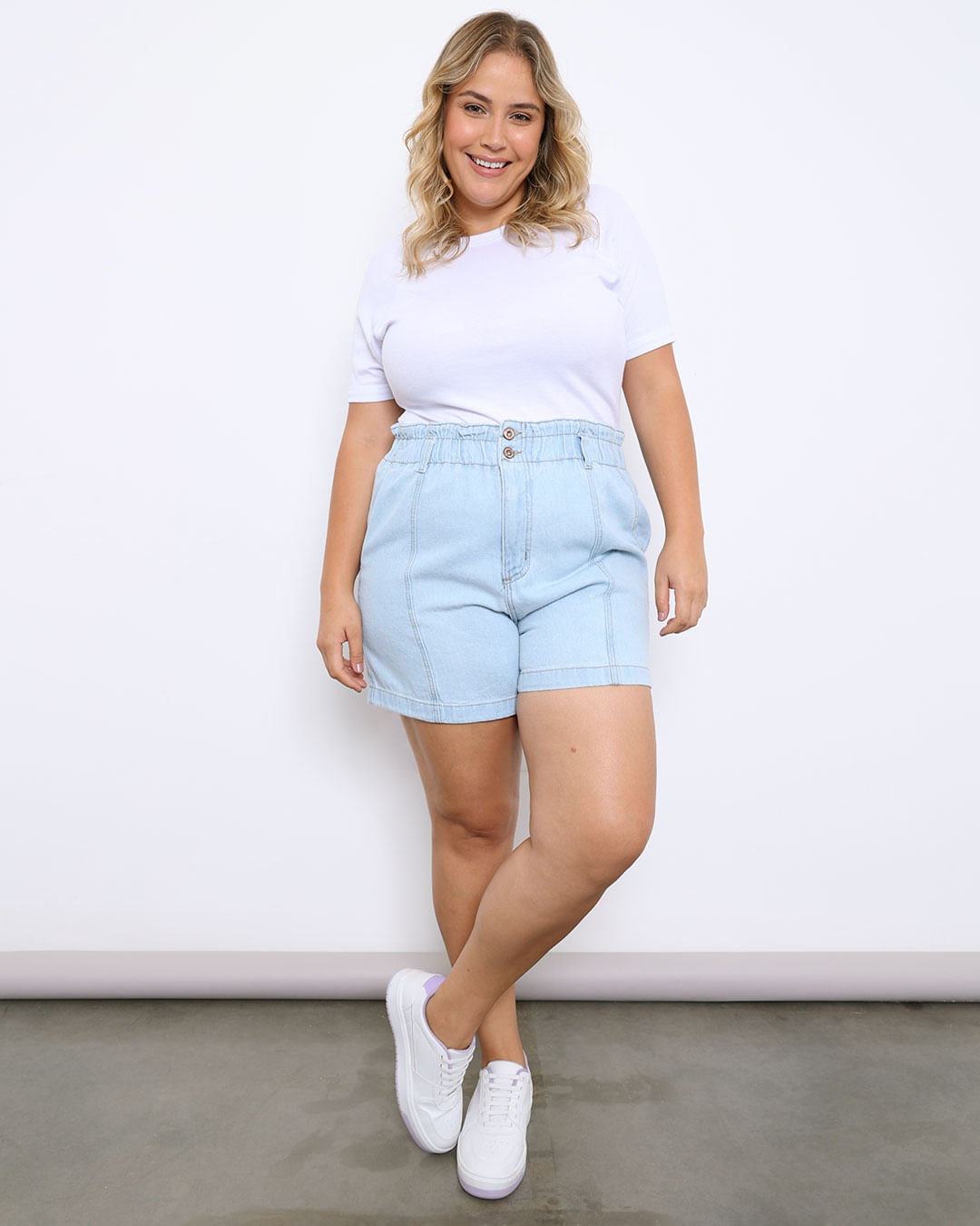 Short Jeans Plus Size Feminino Curto Clochard Azul