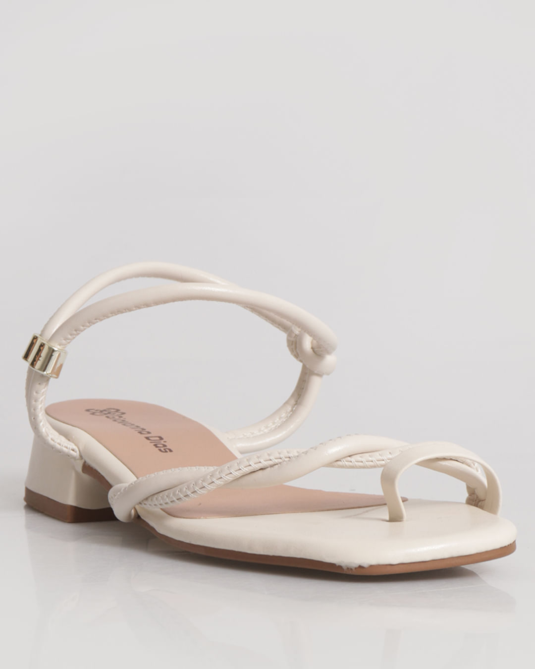 Sandália Feminina Salto Bloco Tira Trançada Off White