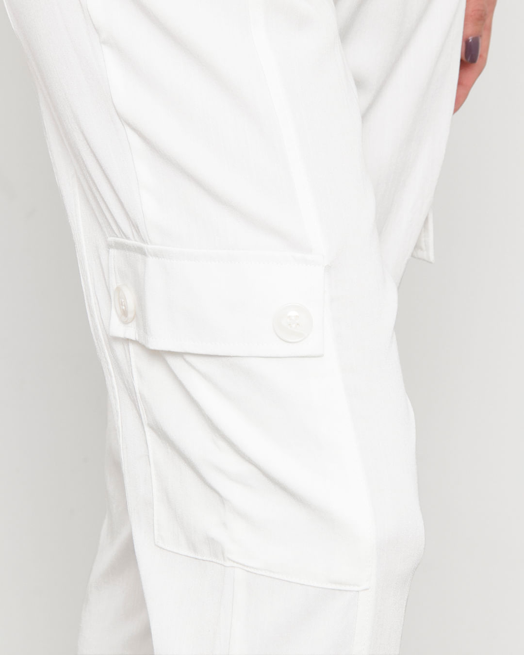 Calça Feminina Sarja Bolso Cargo Faixa De Amarração Branca