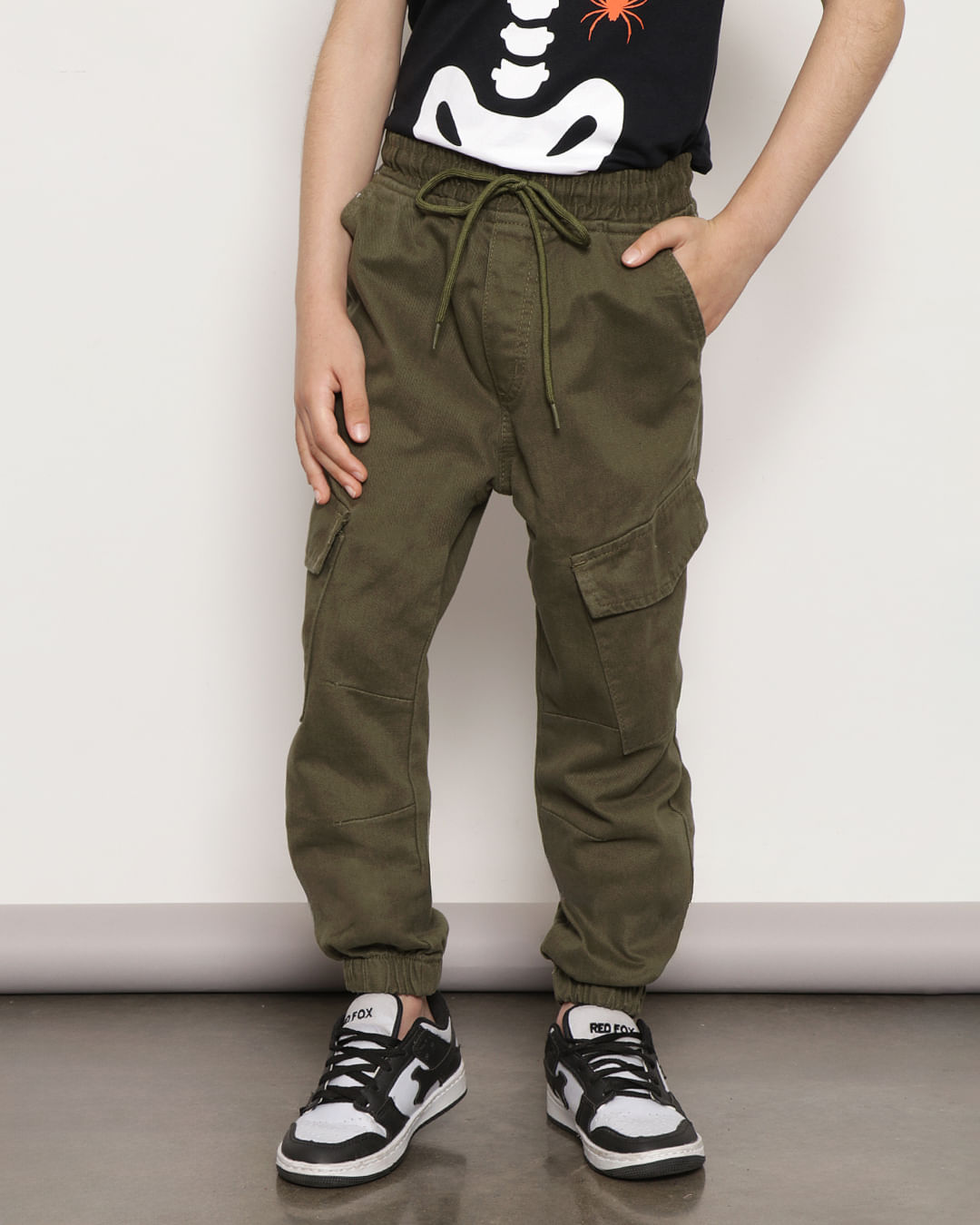 Calça Infantil Sarja Jogger Bolso Cargo Verde