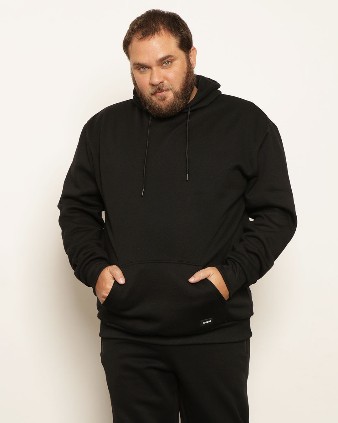 Blusão Moletom Plus Size Masculino Bolso Com Capuz Preto