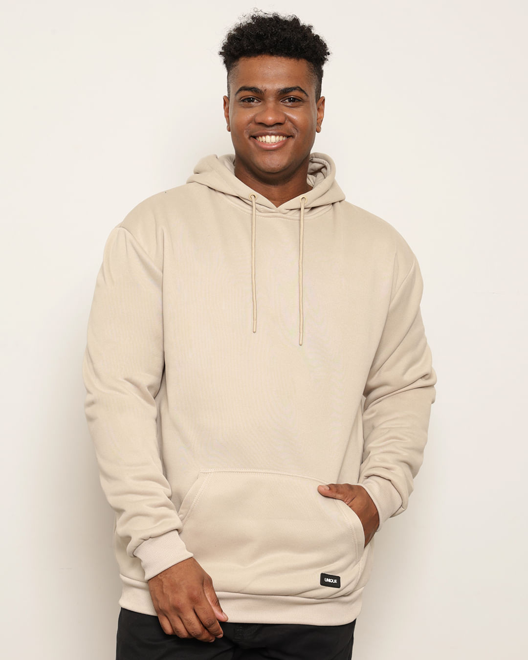 Blusão Moletom Plus Size Masculino Com Capuz Bege
