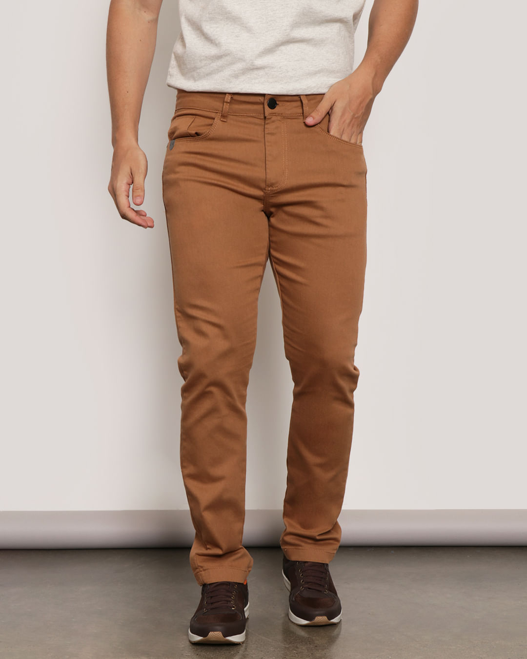 Calça Masculina CalÃ§a Skinny Bege Calça Sarja Slim Bege Knoten Jeans