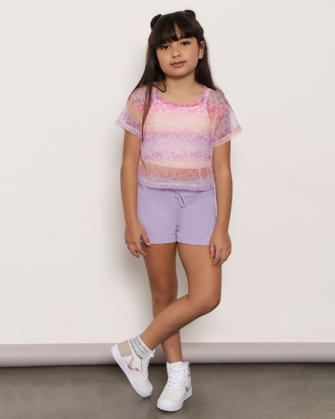 Short Infantil Moletinho Curto Com Cordão Lilás
