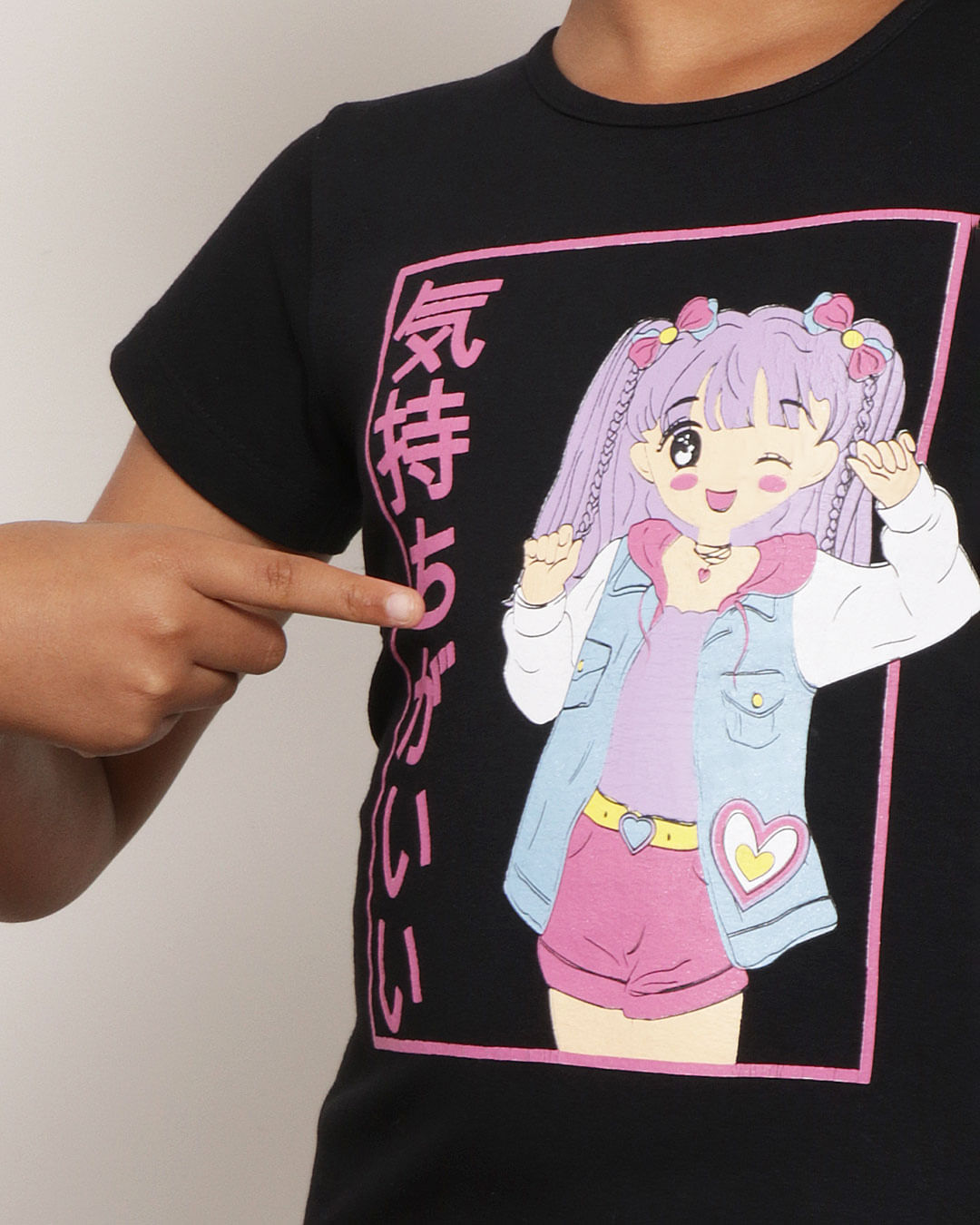 Conjunto Infantil Curto Estampa Anime Preto