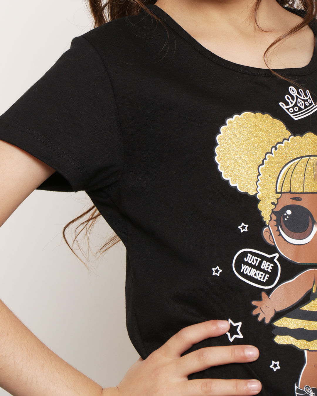 Blusa Infantil Manga Curta Lol Estampa Queen Be Preta