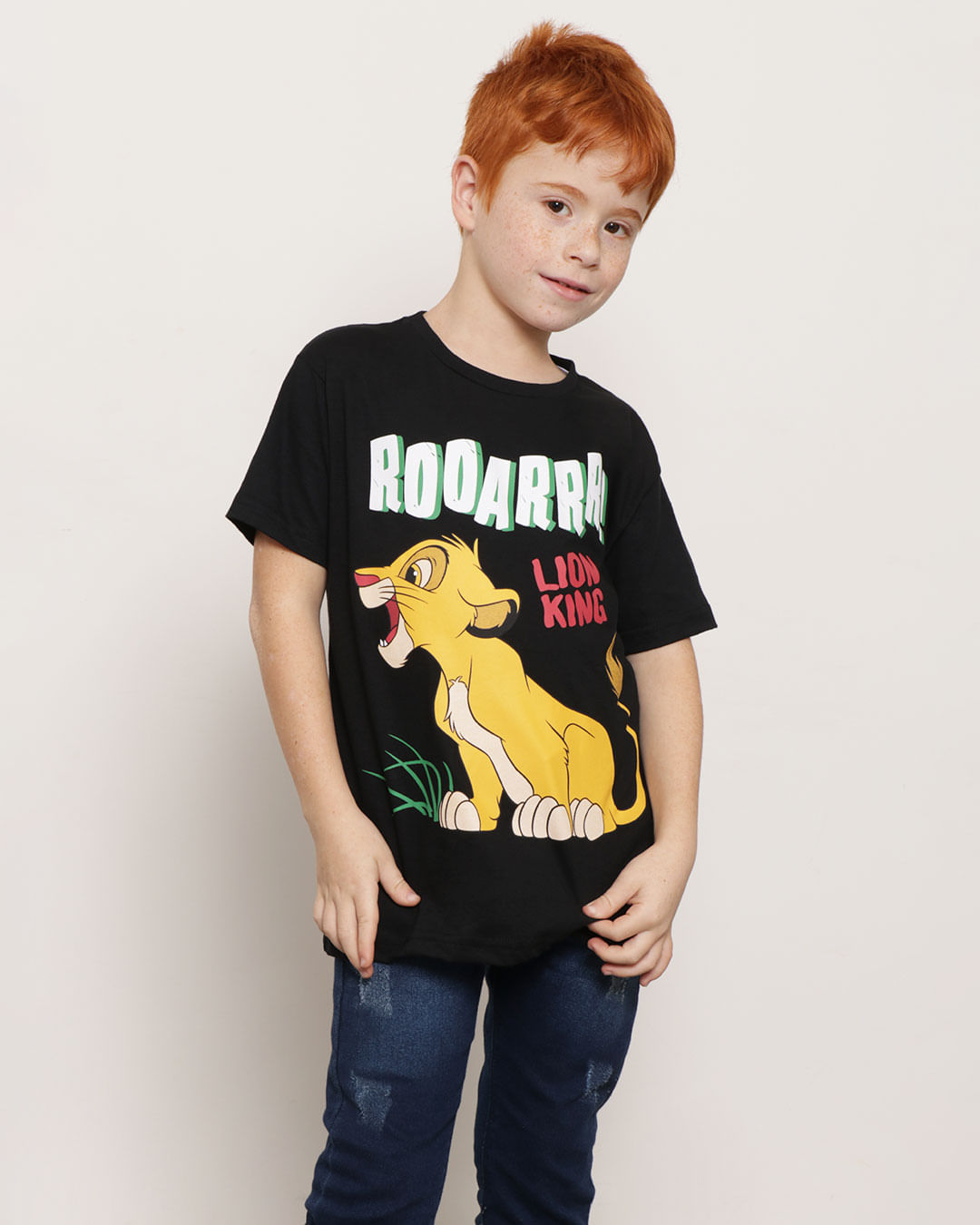 Camiseta Infantil Manga Curta Disney Rei Leão Preta