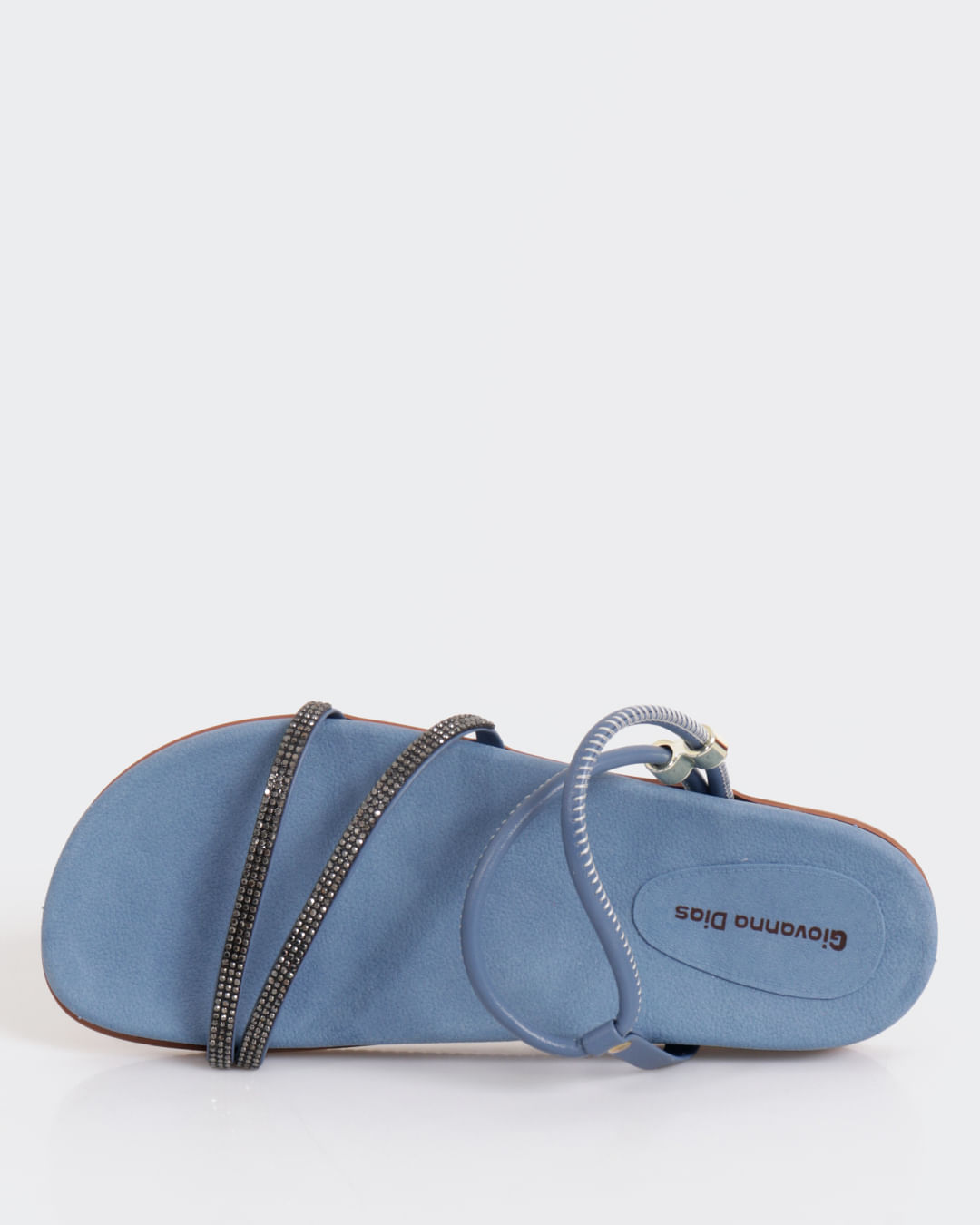 Sandália Rasteira Feminina com Strass e Regulador Azul