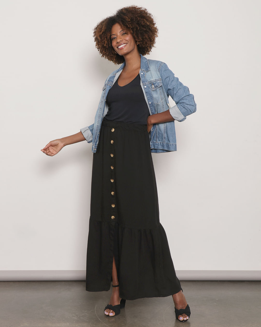 Deals Saia Saia Longa Com Fenda E Botao Saia Feminina Longa Liocel