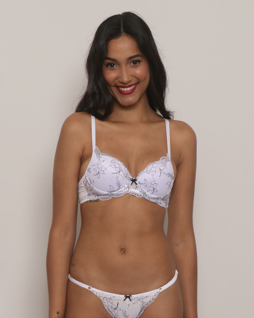 Sutiã Feminino Base Bojo Renda Bicolor Branco