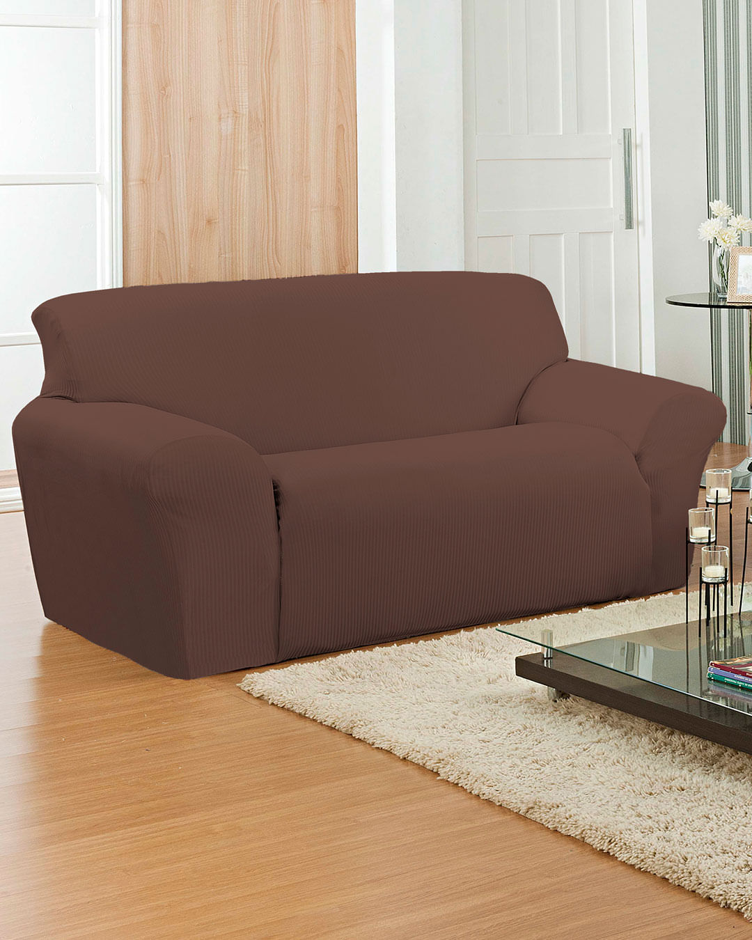 Capa Sofa Canelada 2 Lug Tabaco - Marrom Escuro