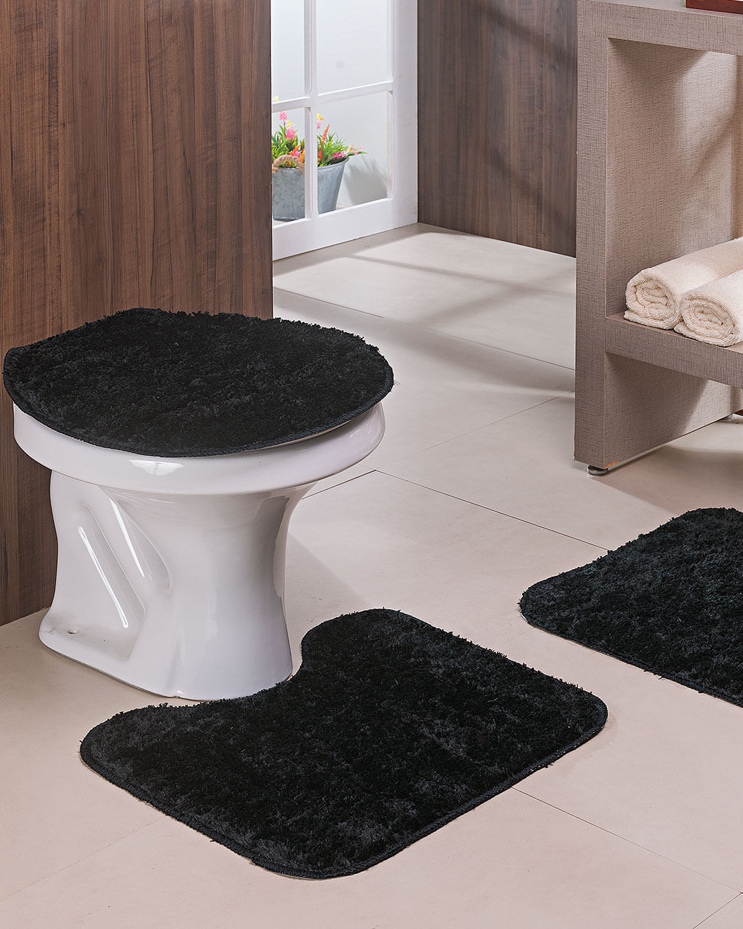 Jogo Tapete Banheiro Classic 3 Pcs Sorti - Preto