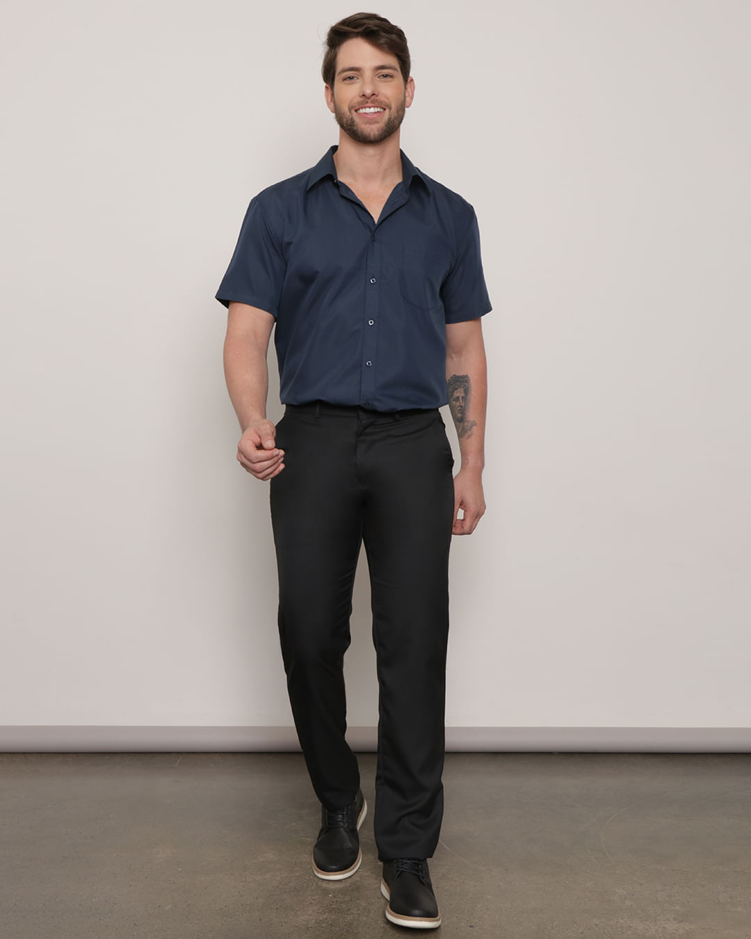 Slim Fit CalÇa Social Preta Com Camisa Azul Marinho KIT Masculino