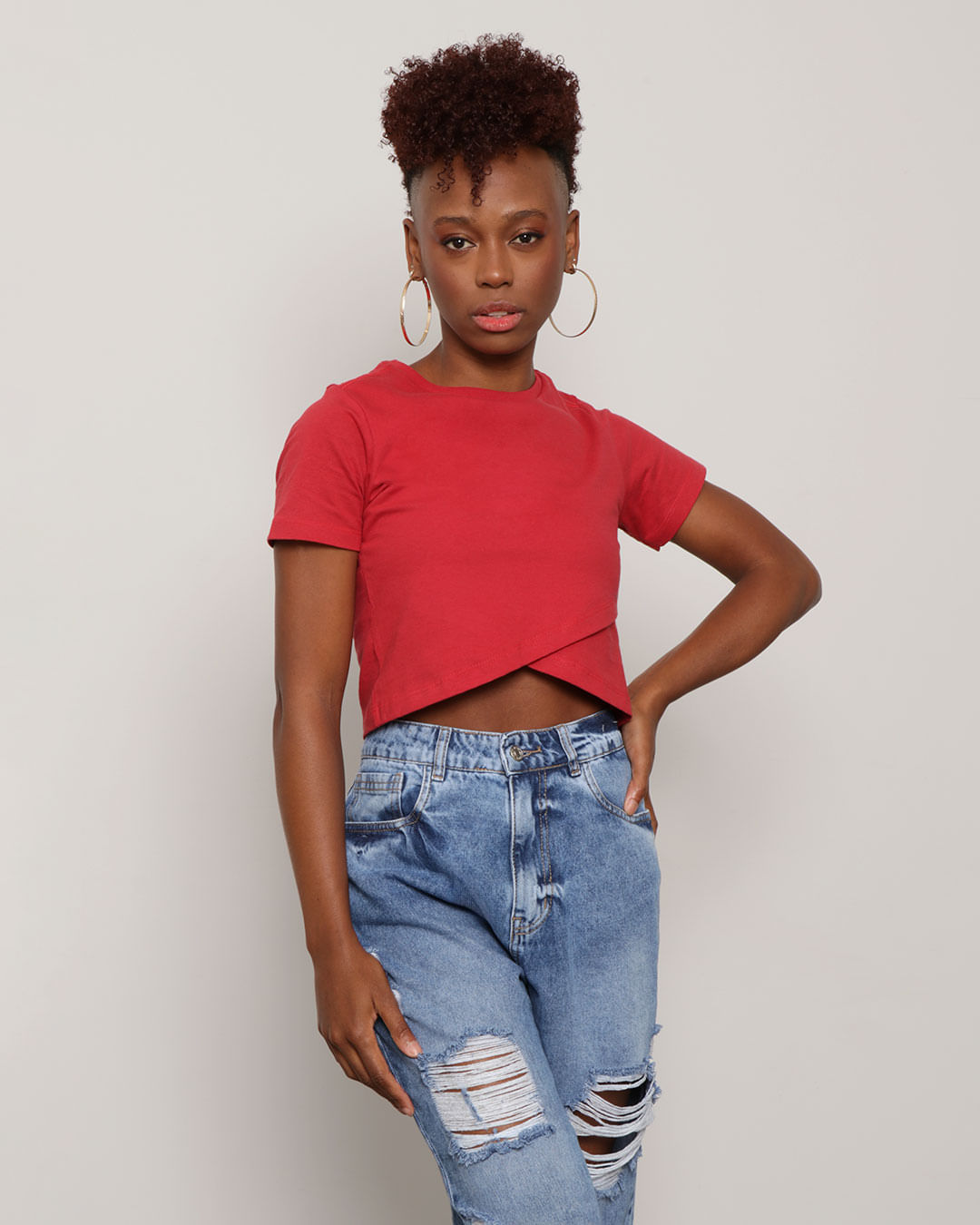 Blusa Feminina Cropped Transpassada Vermelho
