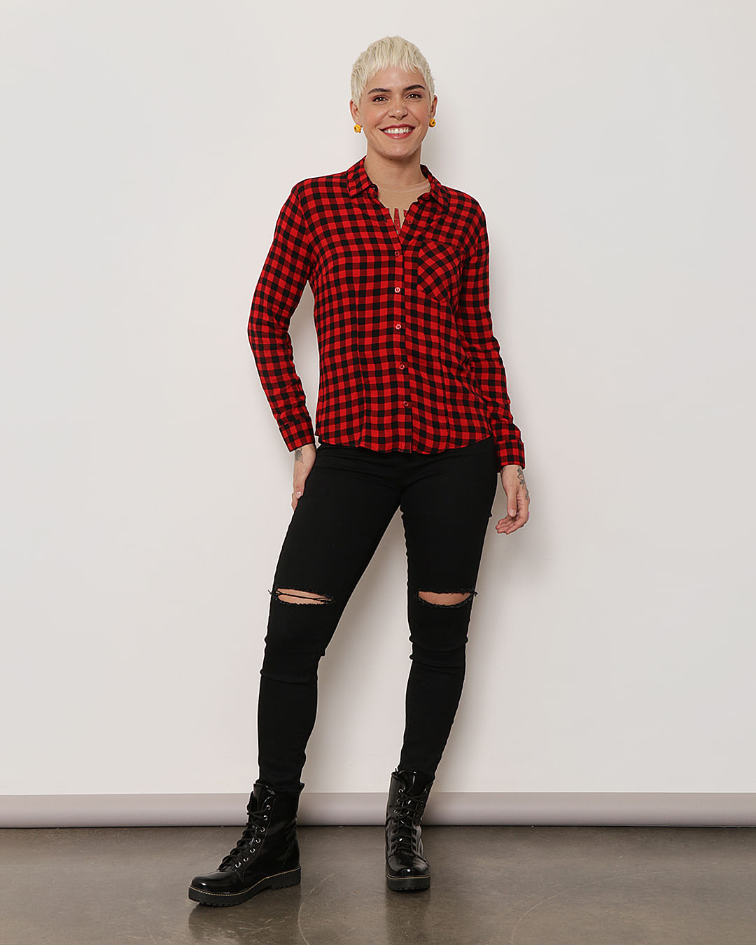 Camisa Xadrez Viscose 430262 - Vermelho Geometrico