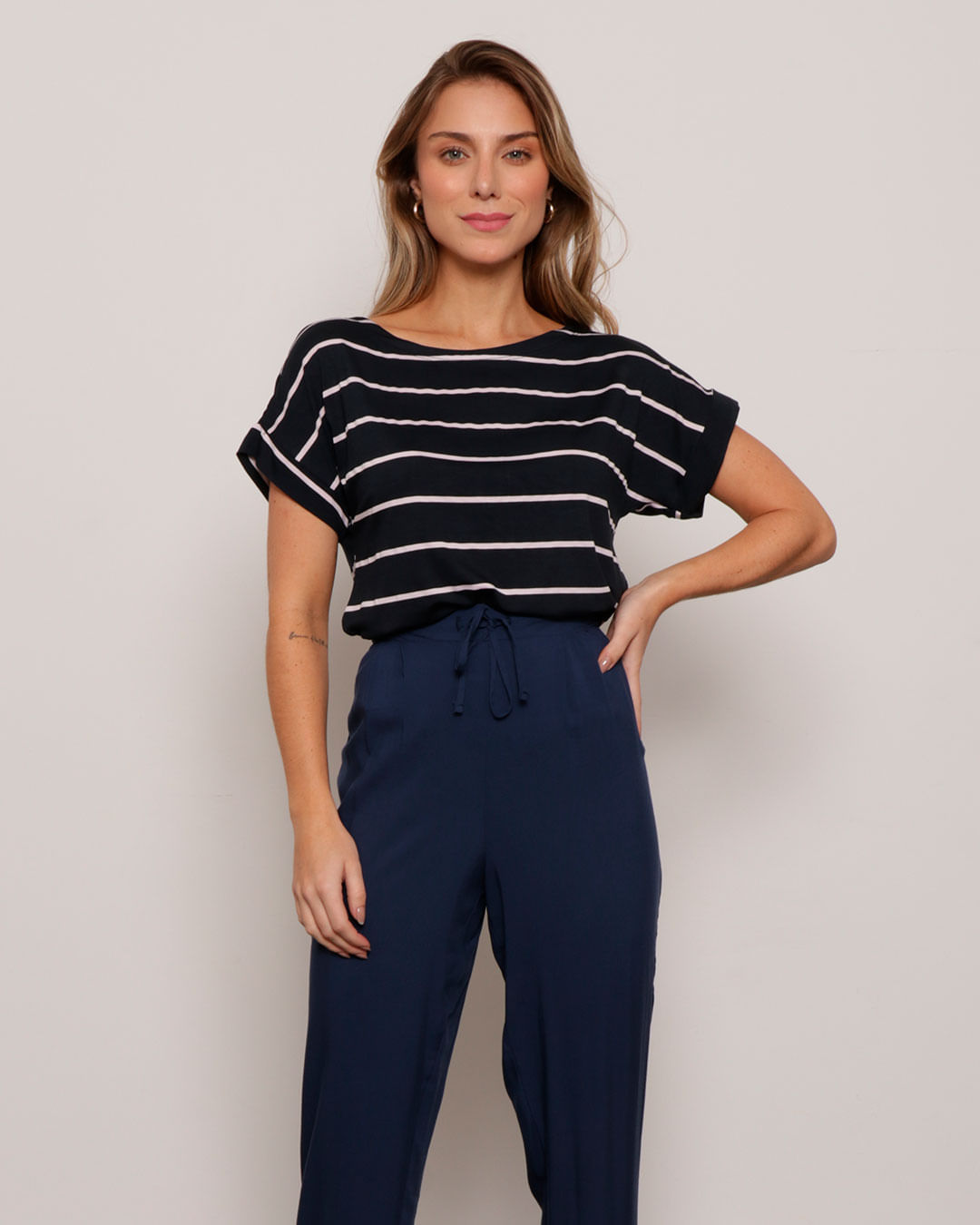 Blusa 2833 Mg Morcego Listrada - Preto