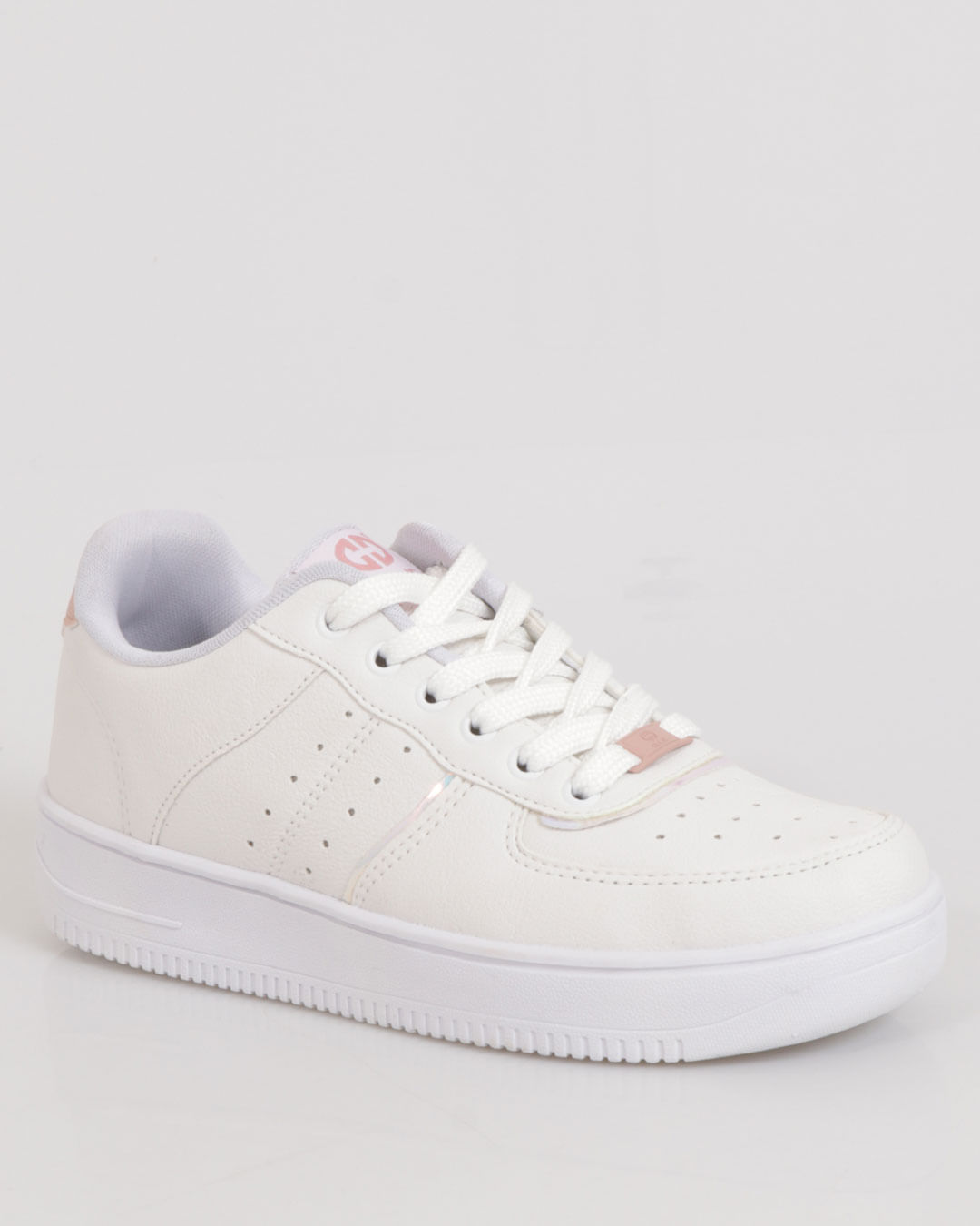 Tênis Feminino Flatform Casual Com Recorte Cadarço Branco